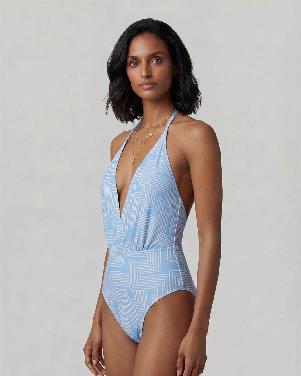 Lords of Harlech Blue Xena Inter Twine Halter One-Piece Swimsuit