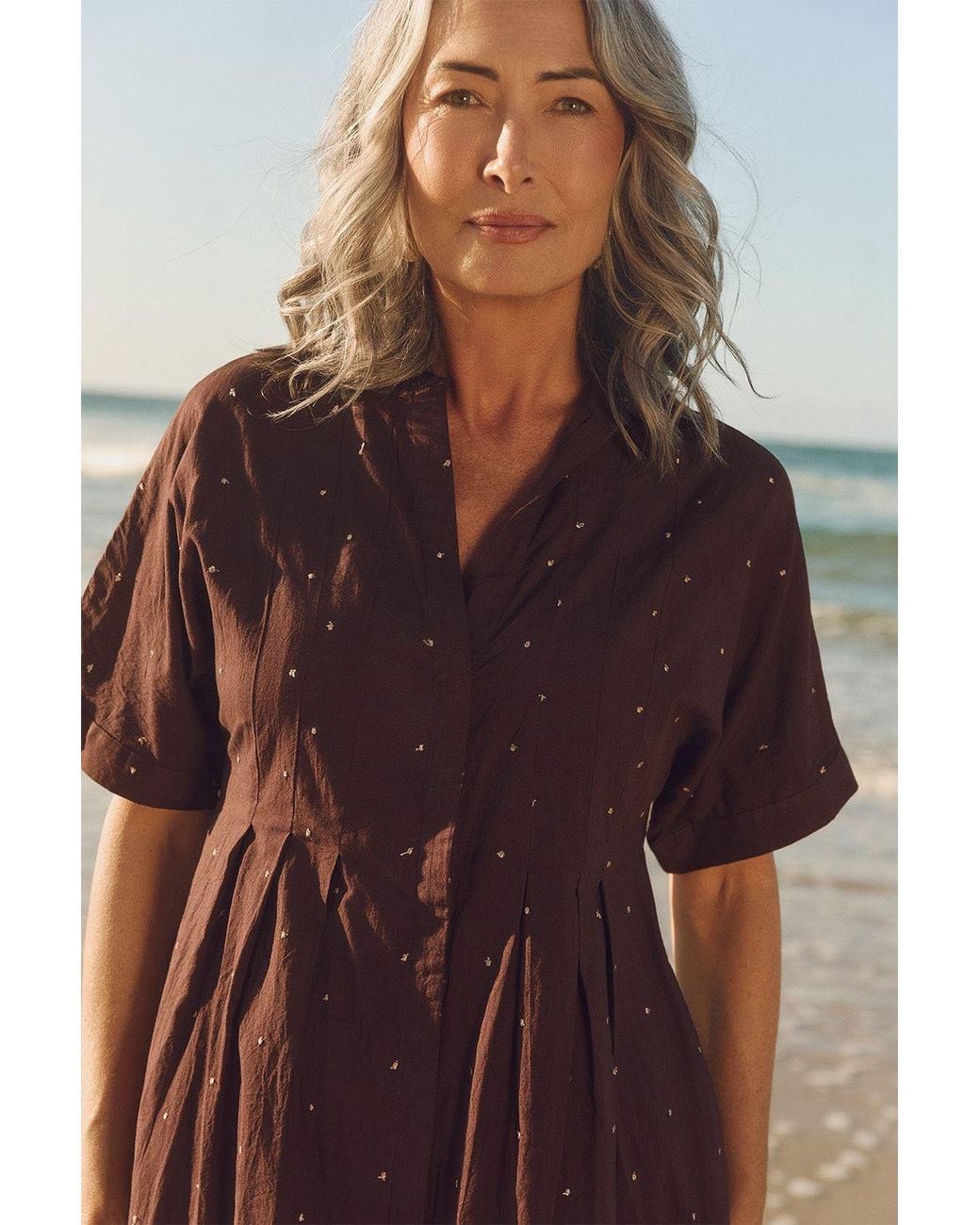 Adrift Clothing Brown Bridget Pleated Dress