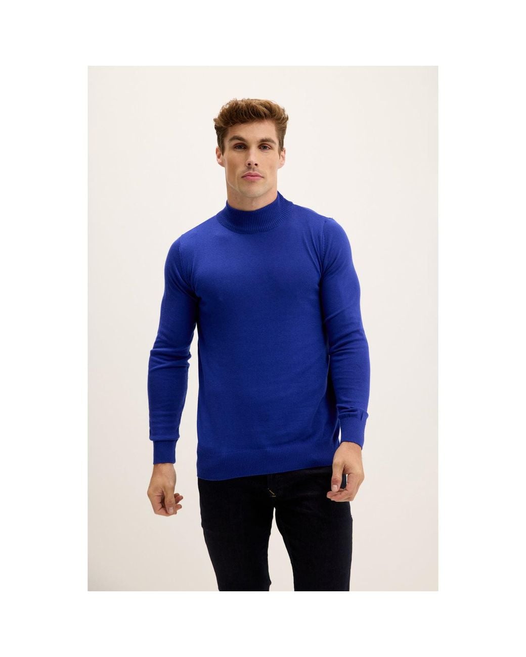 Ron Tomson Blue Mock Neck Sweater for men