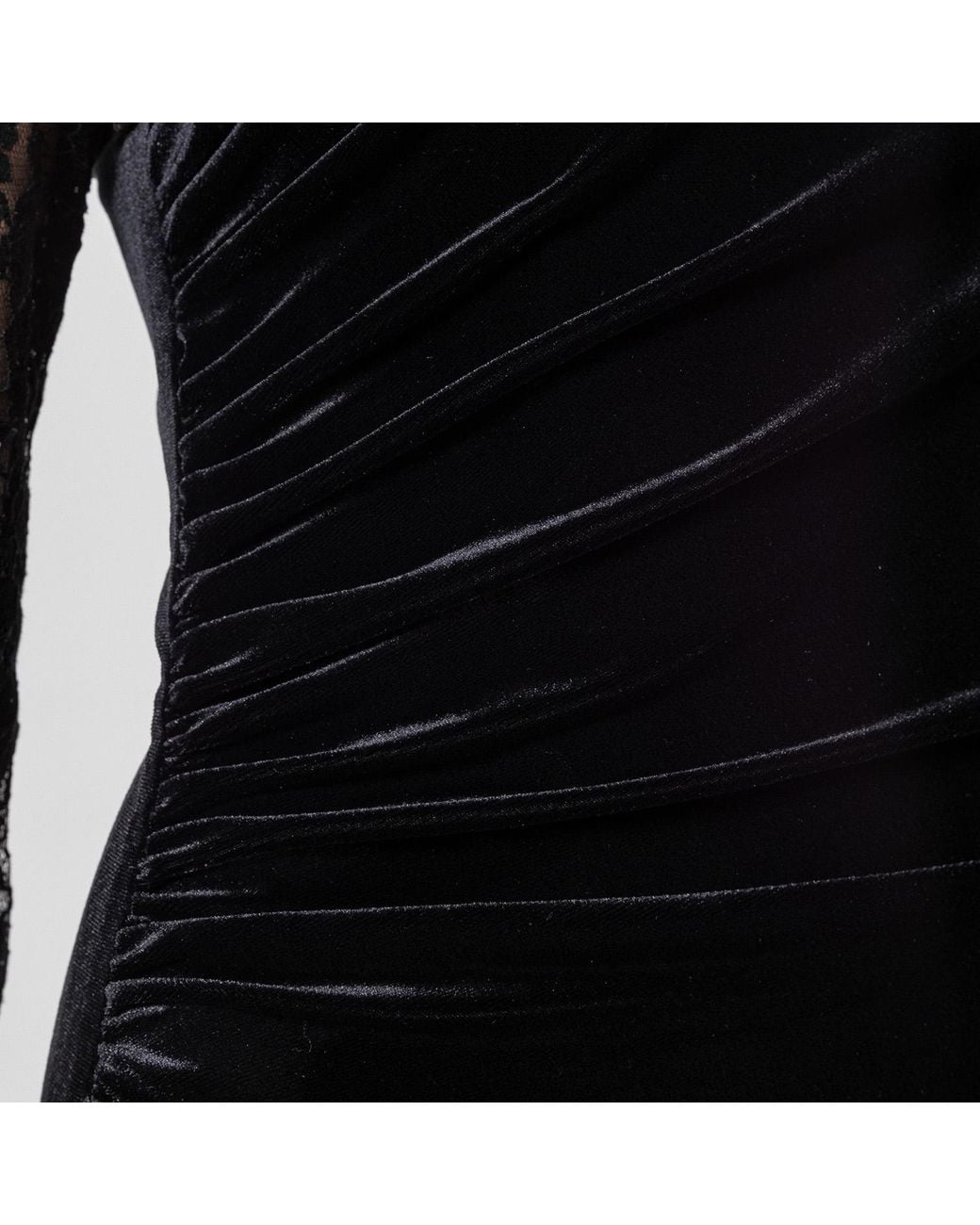 Nissa Black Lace-Trim Velvet Maxi Dress