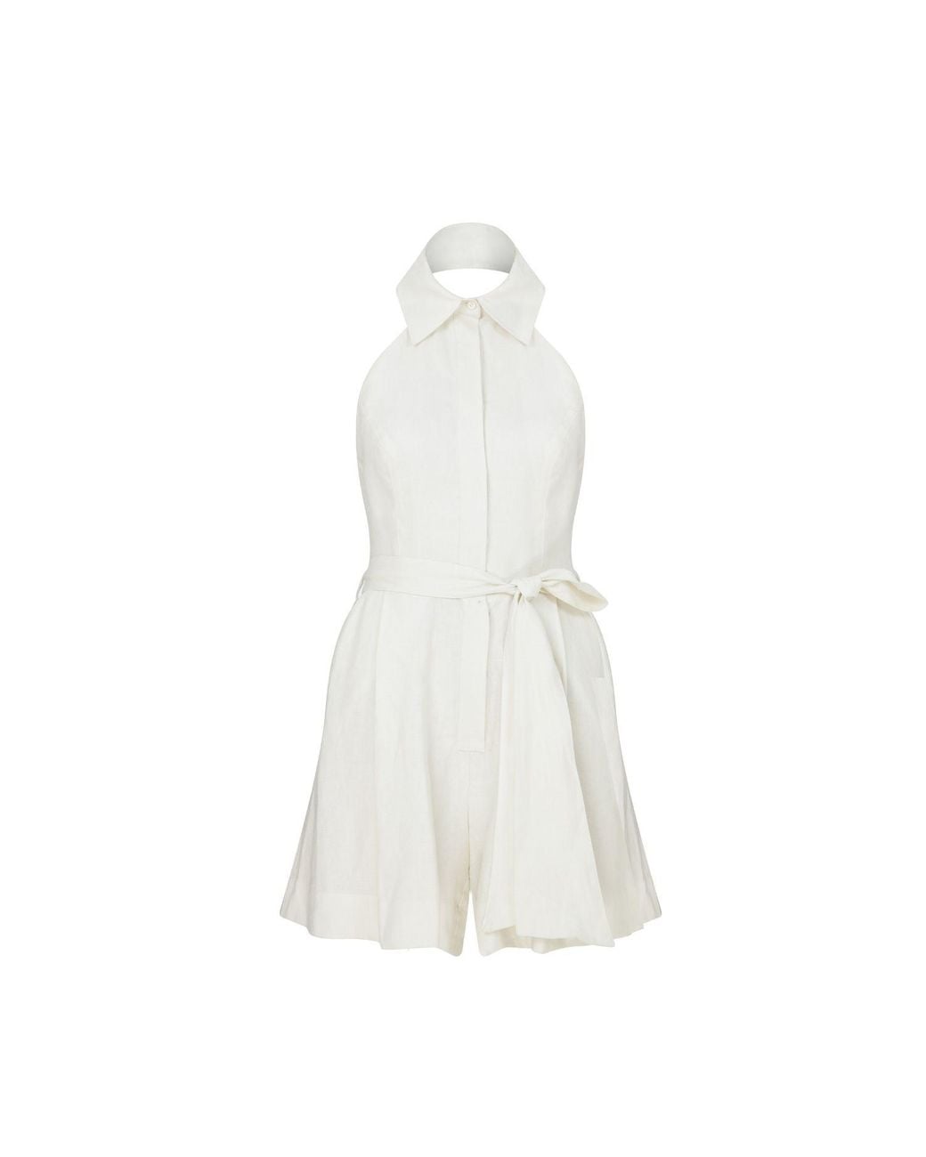 NAZLI CEREN White Mindy Linen Playsuit