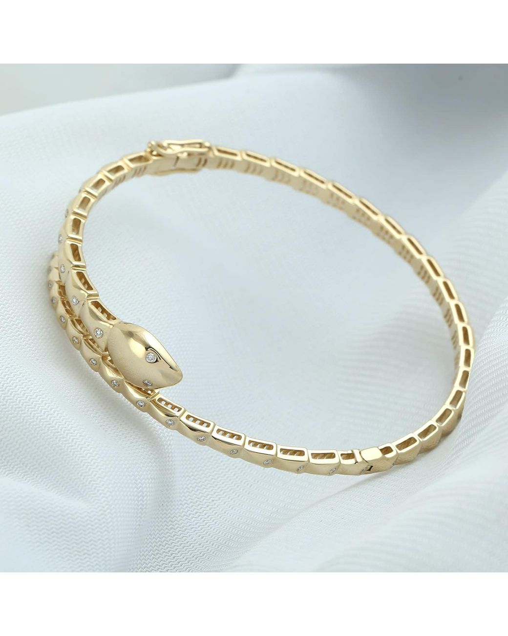 Artisan Metallic Diamond Snake Wrap Bangle Bracelet