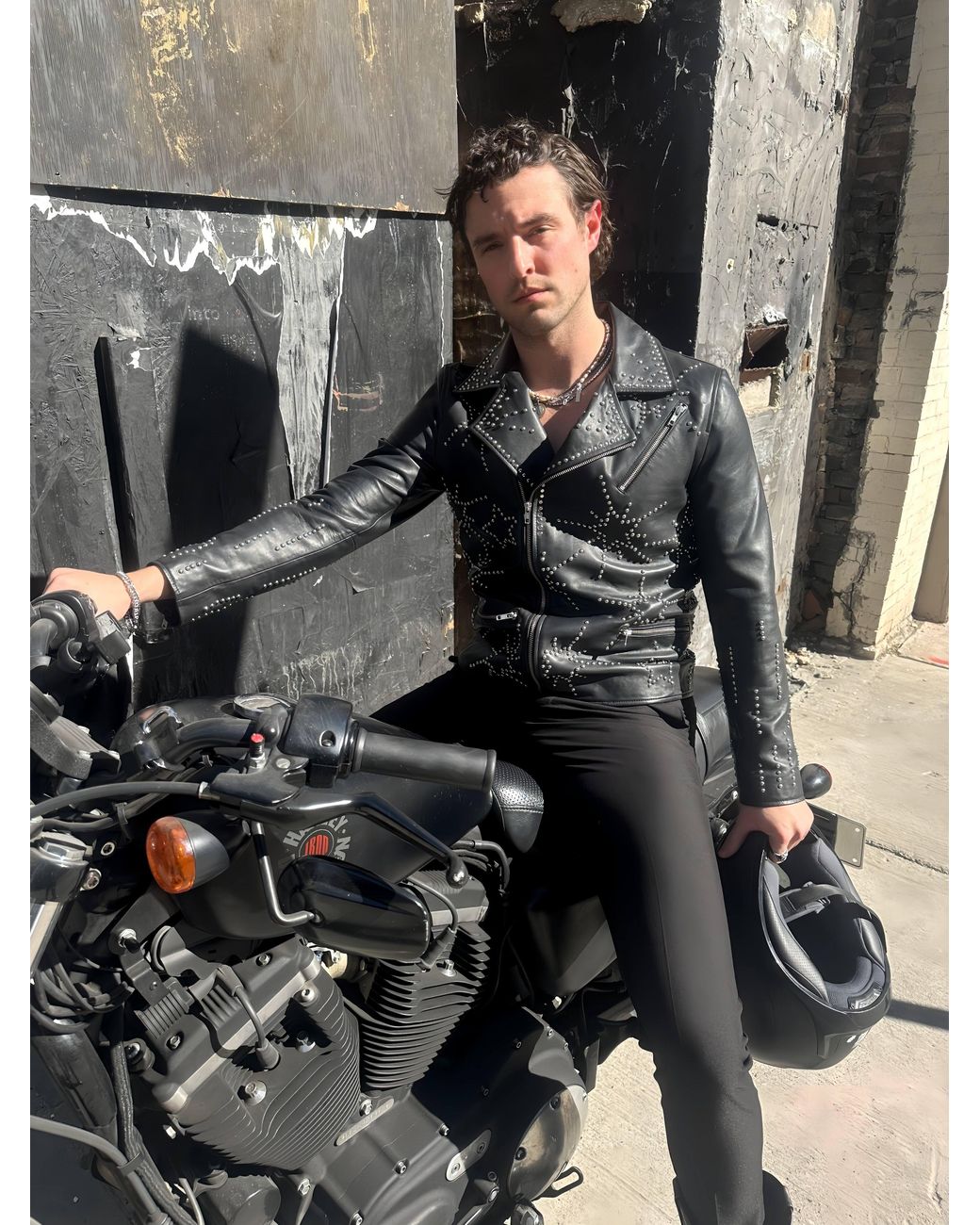 Any Old Iron Black Studded Starburst Leather Jacket for men