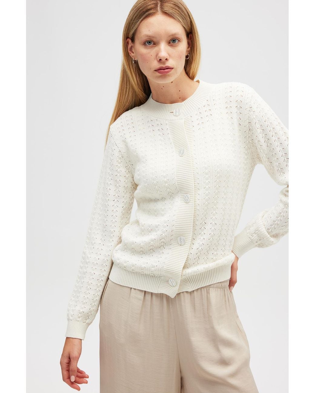 Peraluna White Zoey Embossed Knit Cardigan