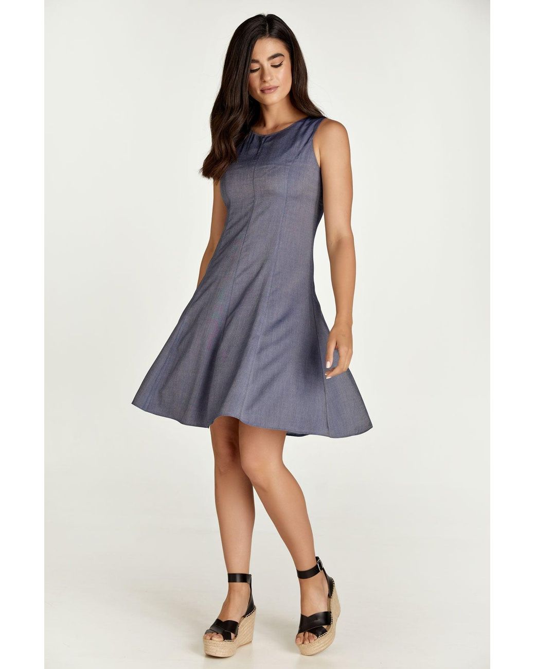 Conquista Blue Denim Style Viscose Cloche Dress
