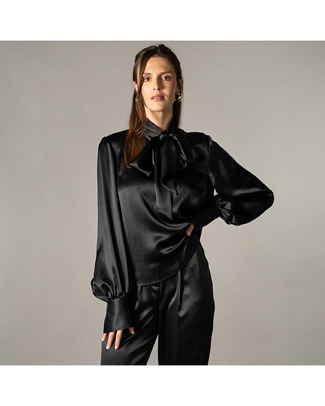 The Summer Edit Black Kat Pussybow Blouse