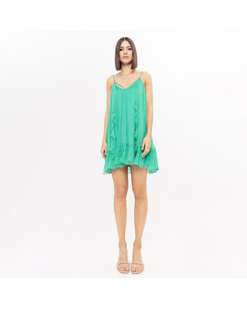 Nissa Green Backless Silk Mini Dress