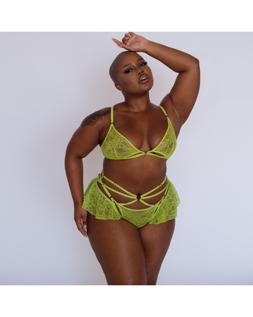 MONIQUE MORIN LINGERIE Green Hologram Bralette Acid