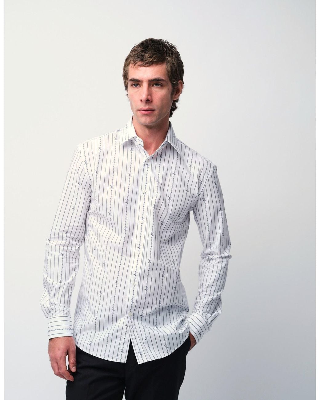 Gresham Blake White Barbed Wire Stripe Shirt for men