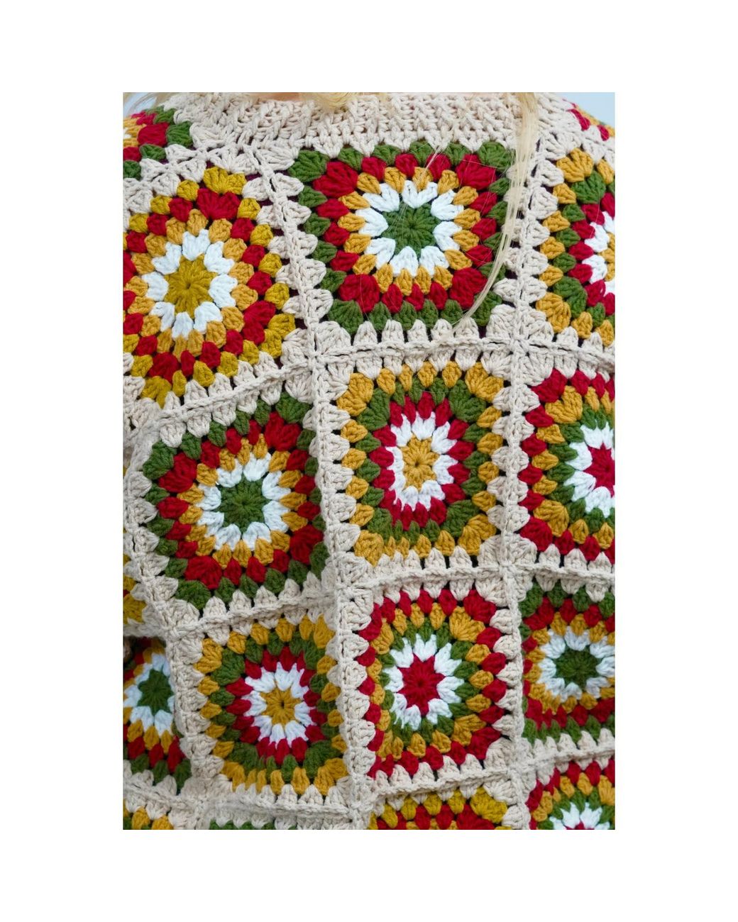 Ana Chic Orange Cream Boho Granny Square Handmade Crochet Cardigan