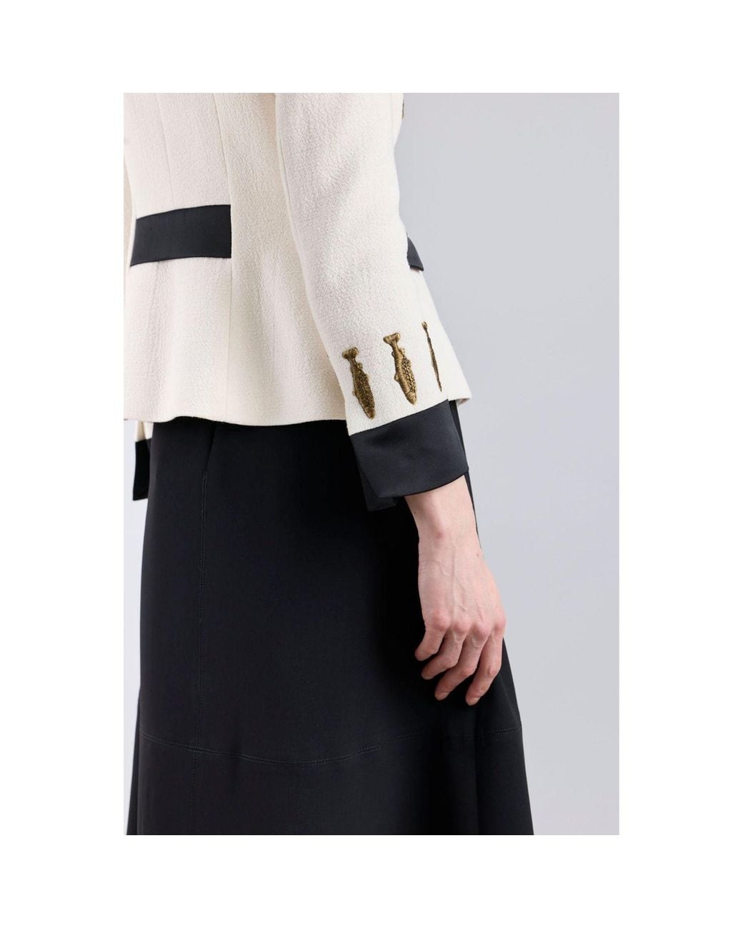 The Extreme Collection White Neutrals Ivory Military Tailored Blazer With Embroidery Nuvola