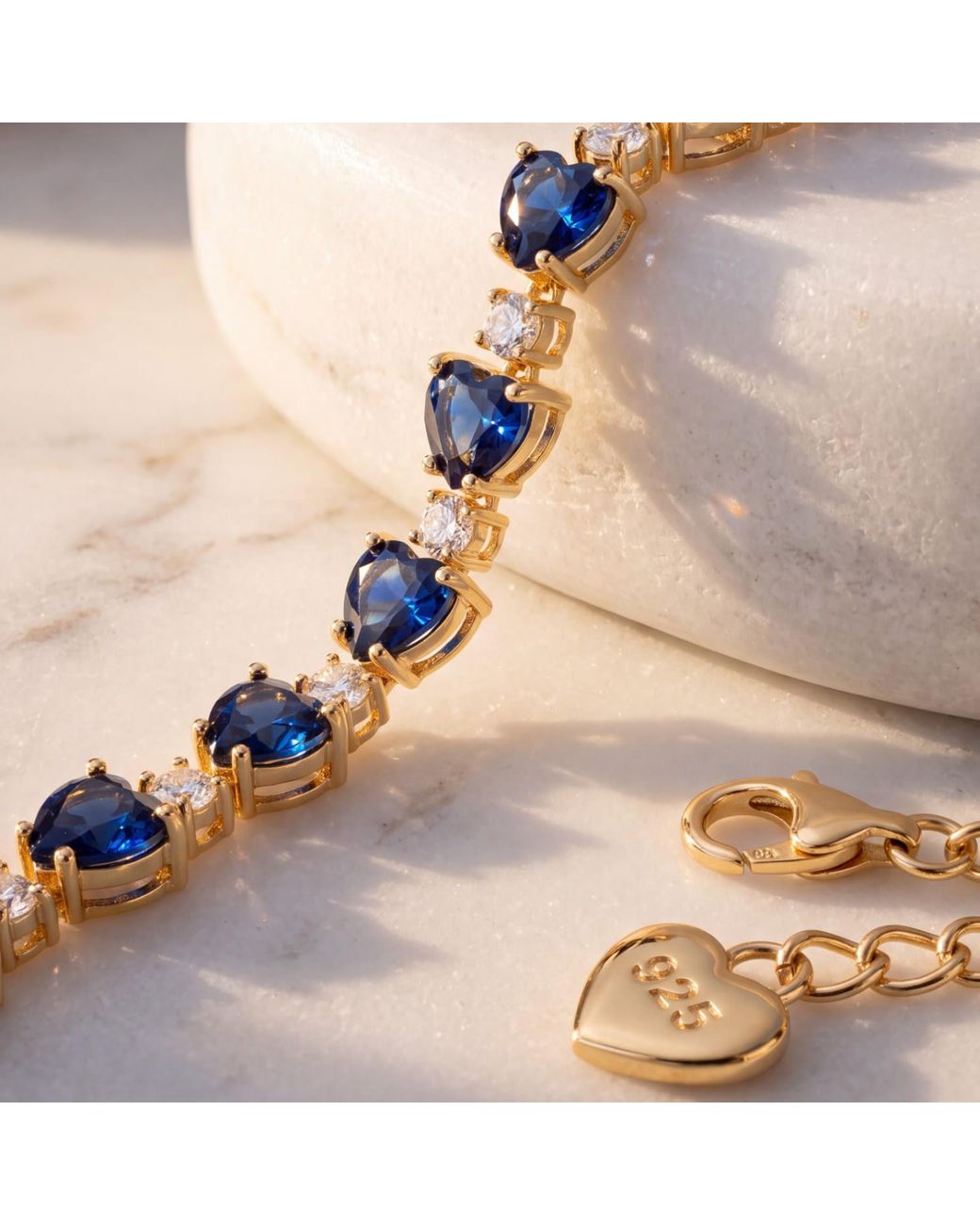 Latelita London Blue Asscher Cut Heart Tennis Bracelet Sapphire