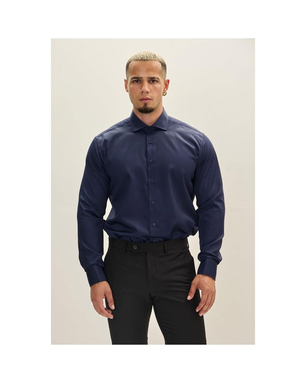 Ron Tomson Blue Non-Iron Pure Cotton Spread Collar Dress Shirt for men