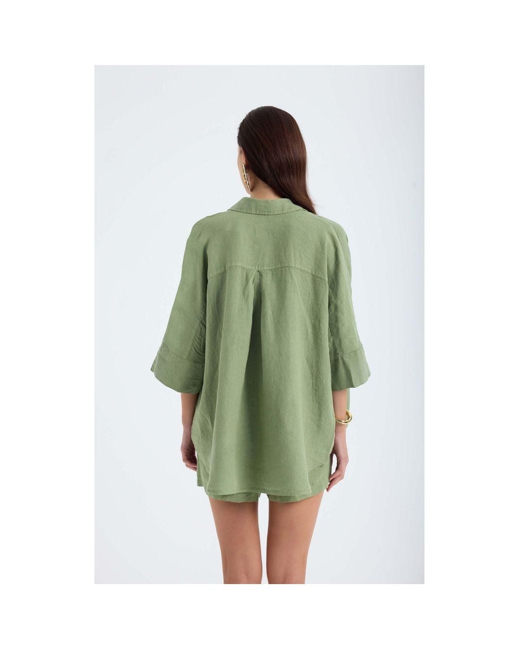 Monlicia Green Iyan Linen Oversize Standart Size Shirt