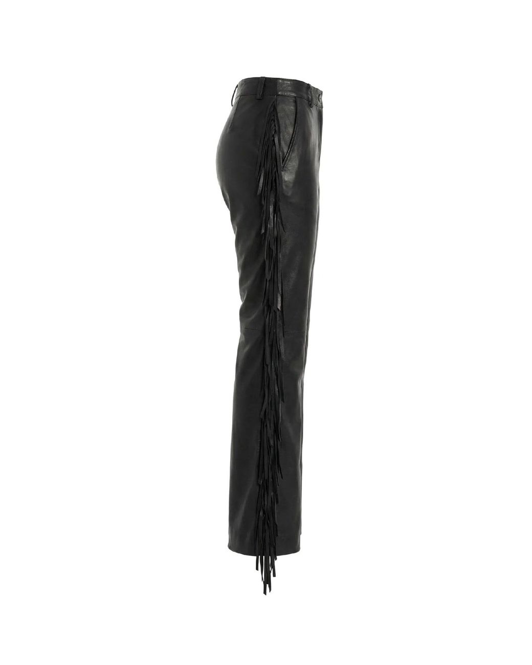 Anna Gatto Gray Fringed Leather Pants
