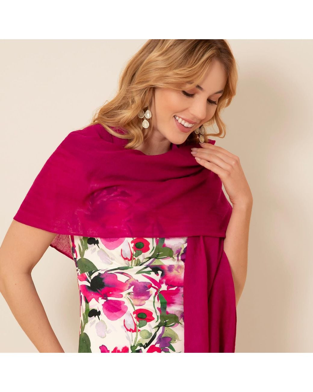 Alie Street London Red Aurielle Silk Wool Scarf Deep Fuchsia