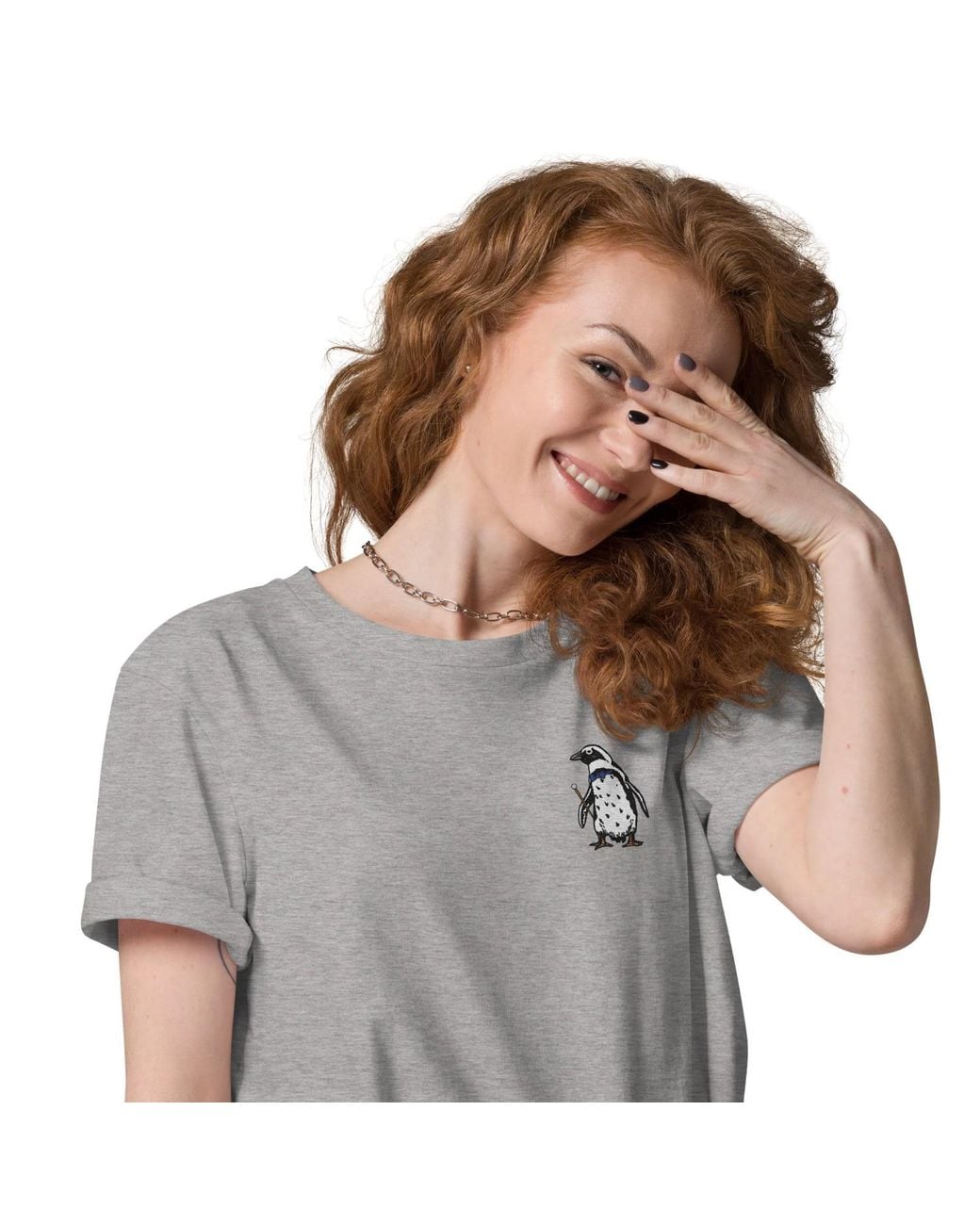 Anchor and Crew Gray Heather Penguin Suit Actual Life Organic Cotton Embroidered T-Shirt