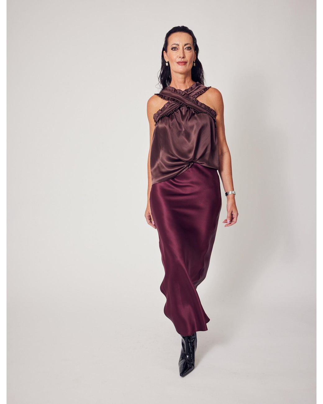 Lindsay Nicholas New York Brown Jackie Criss Cross Top