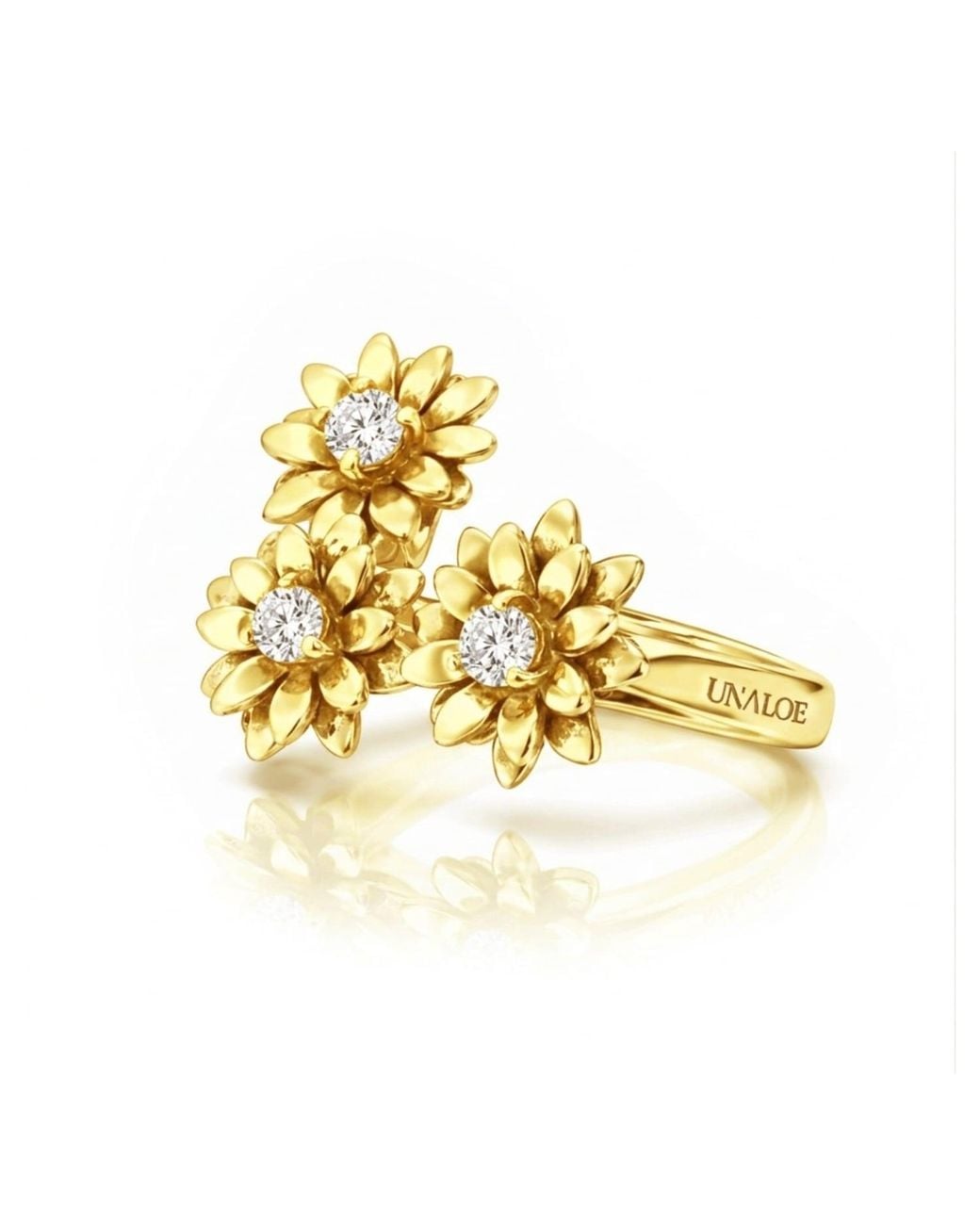 Unaloe Metallic Vermeil Flower Ring With Zirconia – Floral Statement Ring, Luxury Italian Artisan Jewelry For Womena