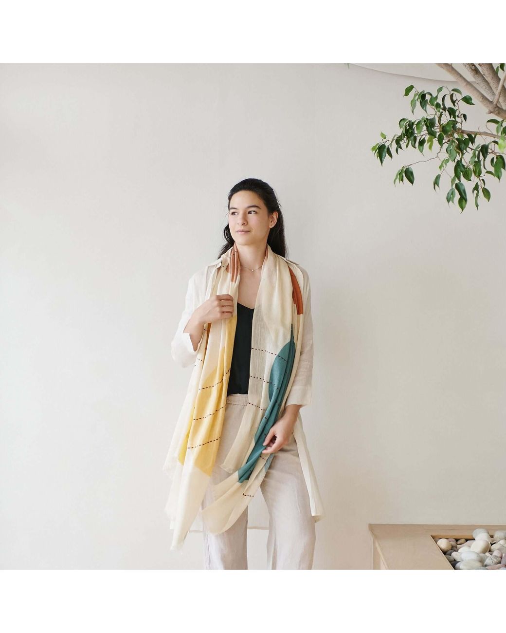 Variously Orange Cirq Moon Off Handwoven Linen Silk Scarf