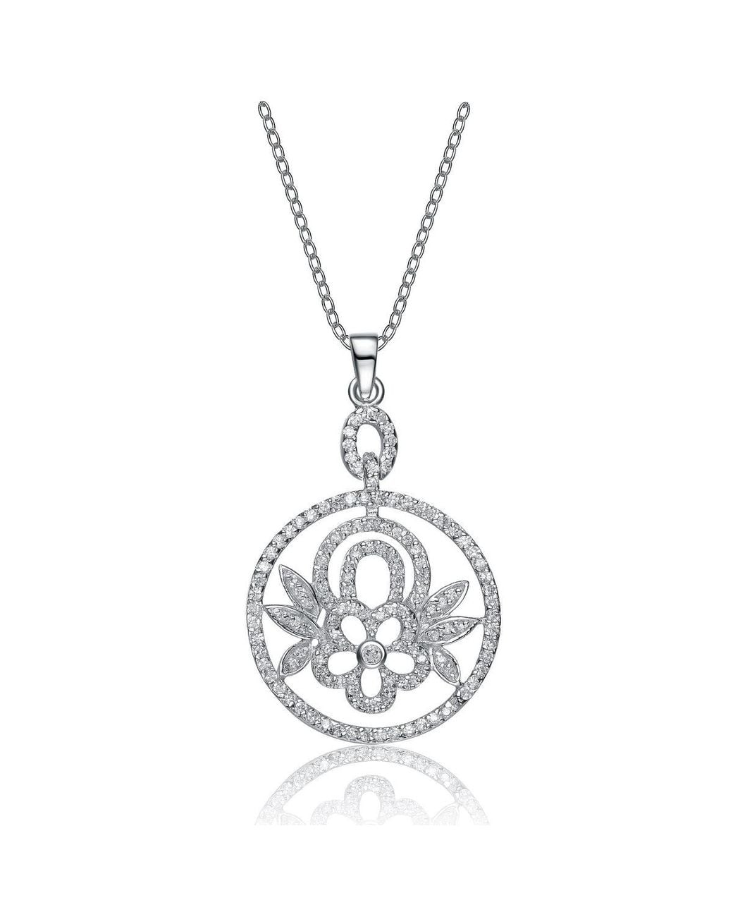 Genevive Jewelry Metallic Sterling Cubic Zirconia Dangling Flower Pendant Necklace