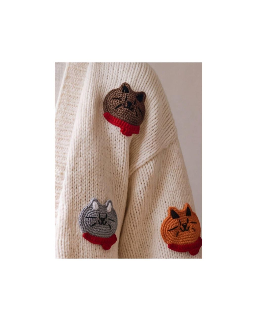 Ana Chic Multicolor Neutrals Collar Cat Handmade Knitted Cardigan
