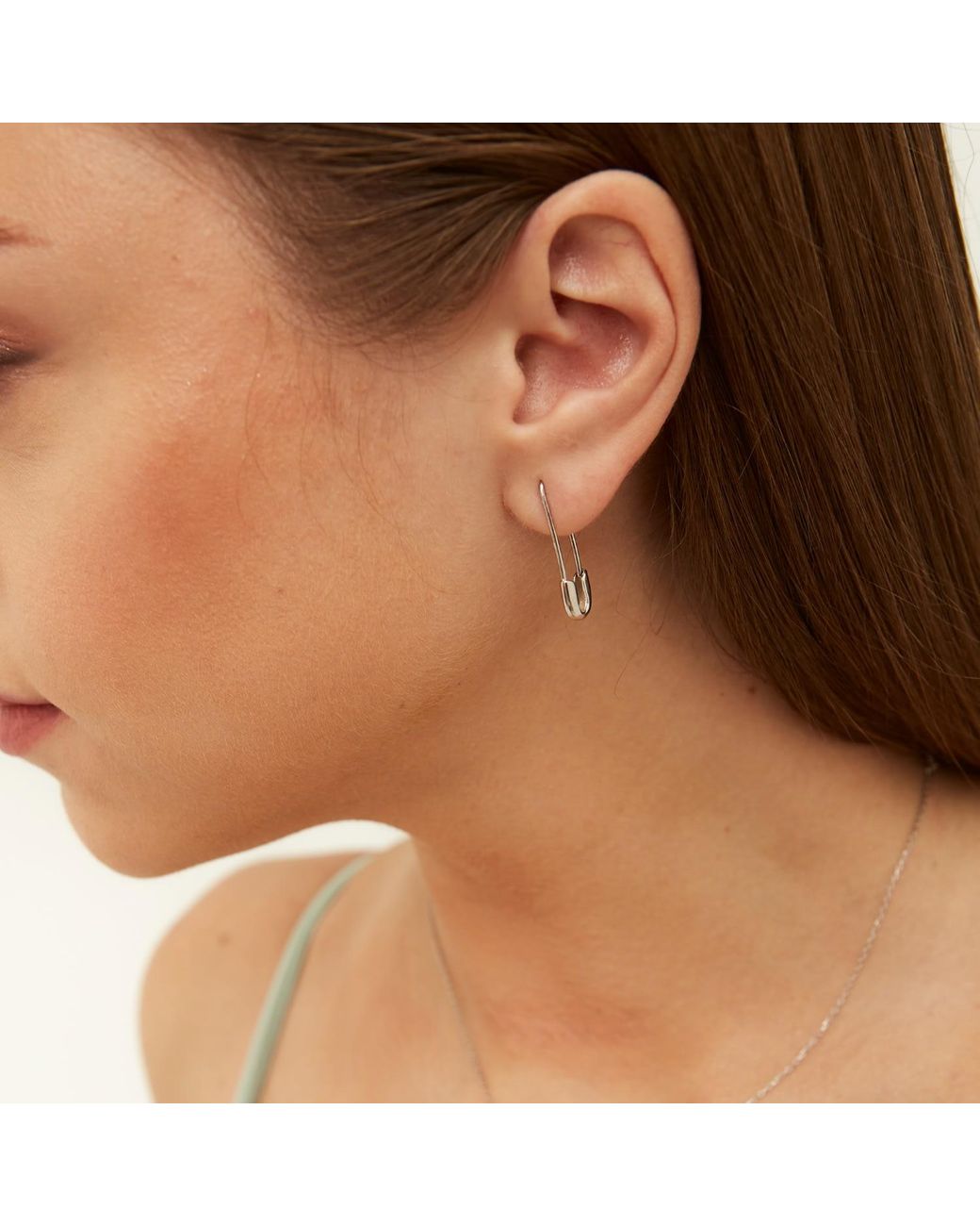 Spero London White Sterling Safety Pin Earrings