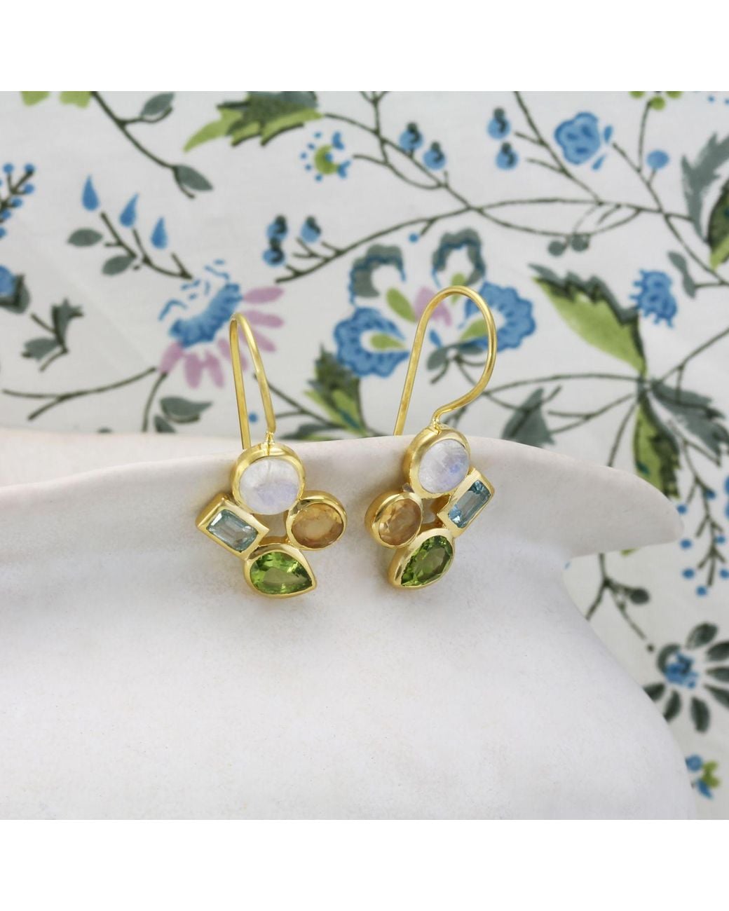 Isla Silver Metallic Citrine, Peridot, Topaz & Moonstone Drop Earrings