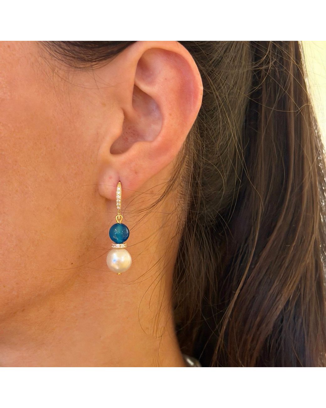Farra Blue Amethyst And Agate With Freshwater Pearl Dangle Earrings