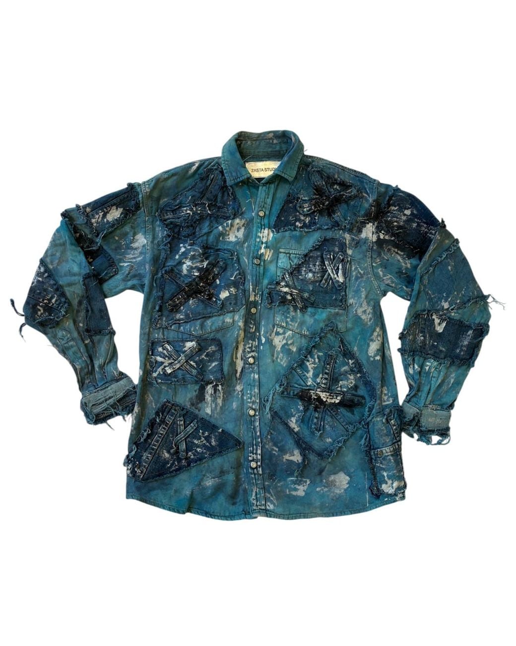 Zasta Studio Blue Wearable Ruins Shredded Denim Colored Shirt G