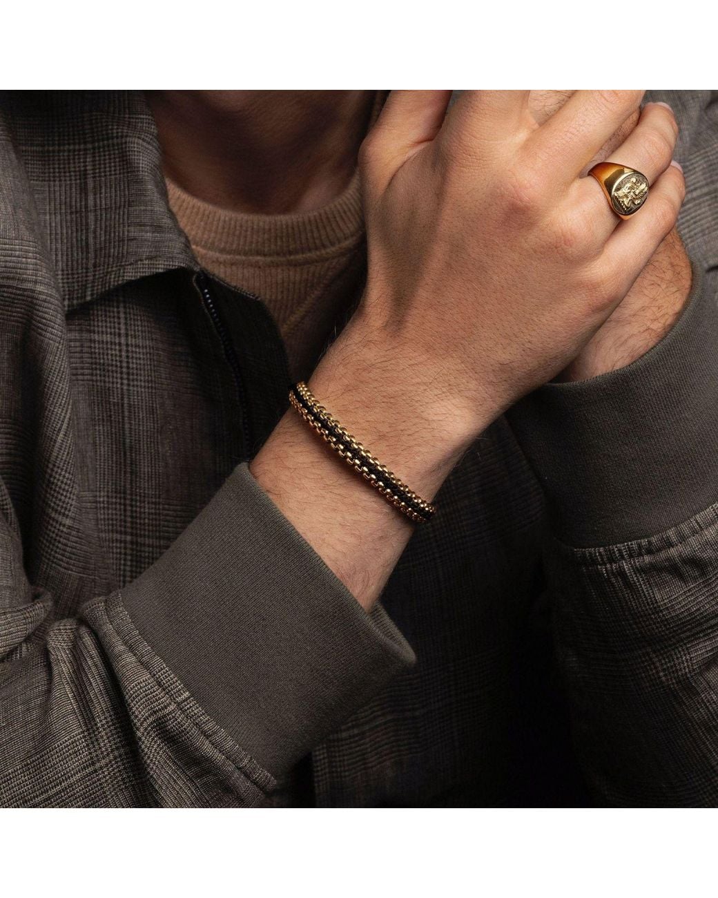 Nialaya Metallic Woven Box Chain Bracelet for men