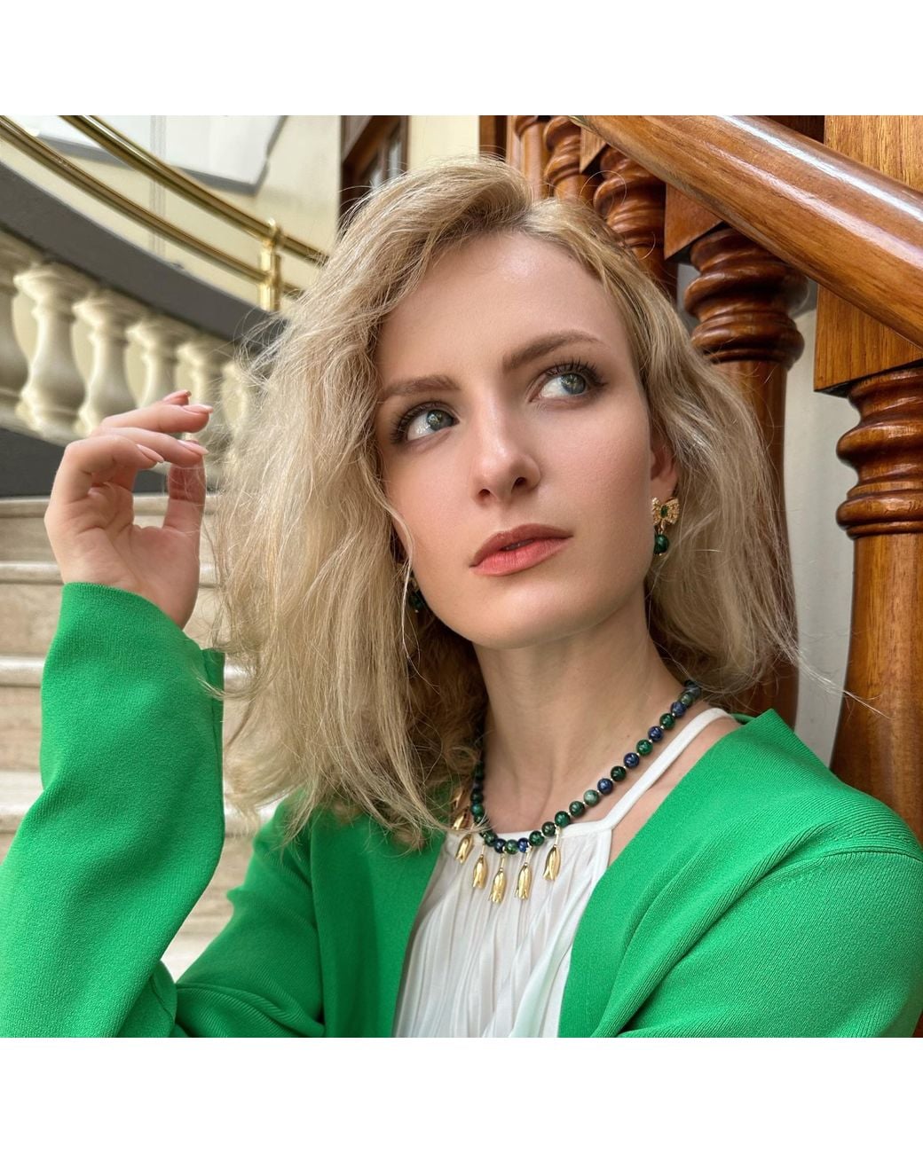Farra Green Phoenix Lapis With Flower Pendants Statement Necklace