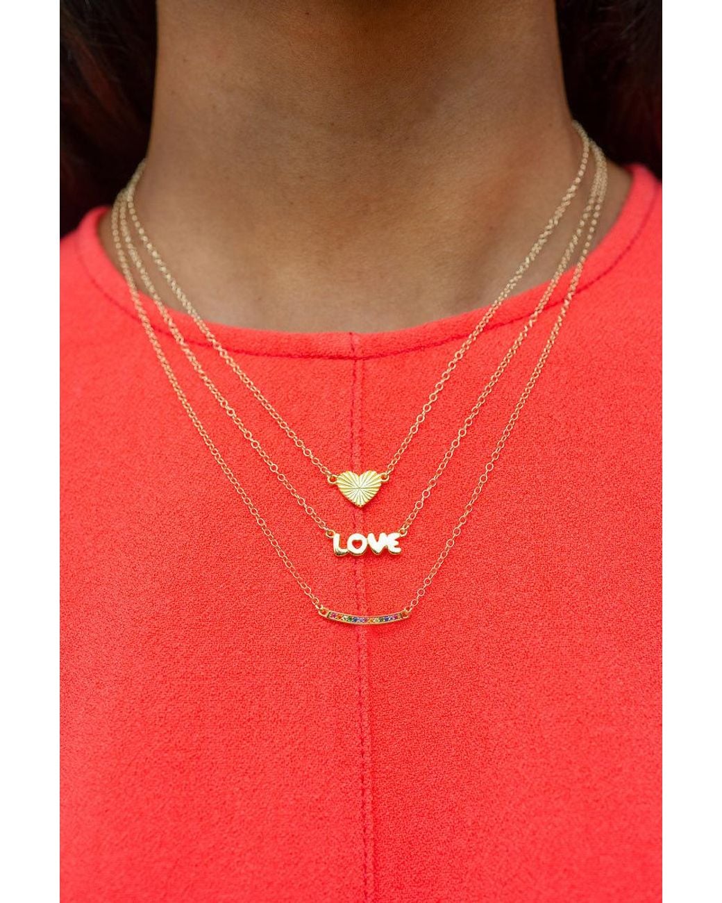 Kris Nations Metallic Bar Crystal Charm Necklace