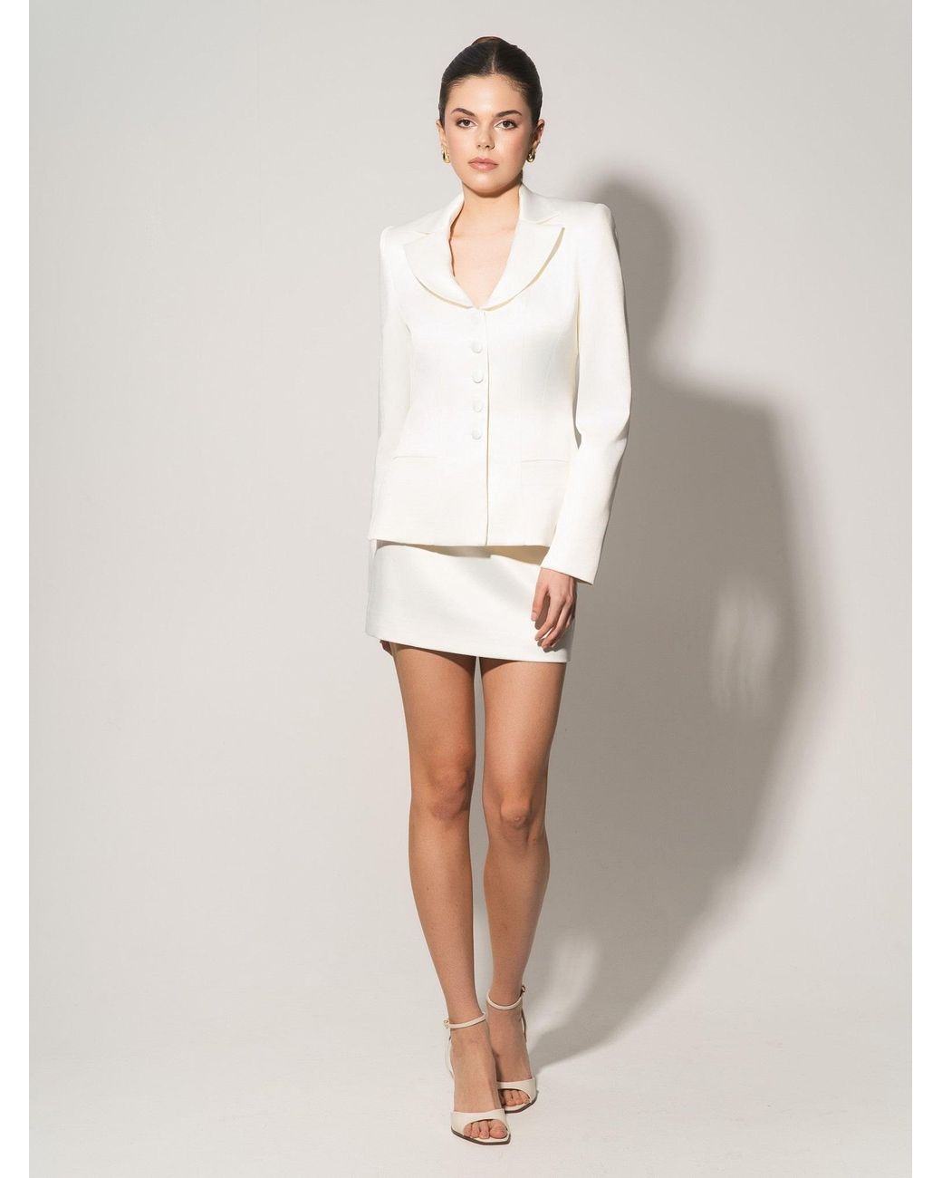 Tia Dorraine White Tailored Satin Blazer & Mini Skirt Set