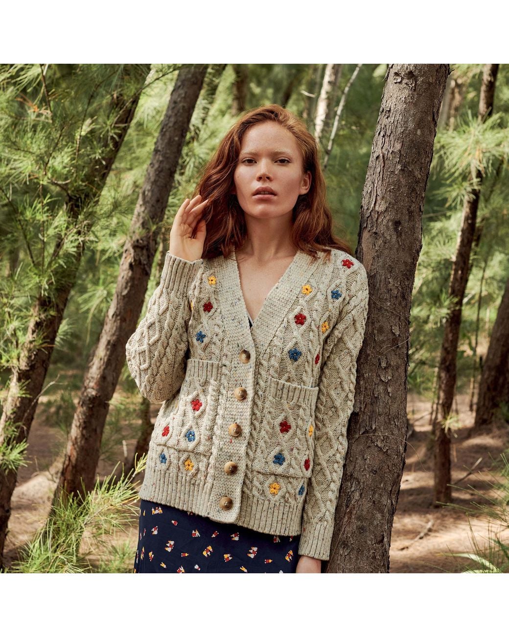 Gigi Knitwear Gray Neutrals Wild Flower Cardi