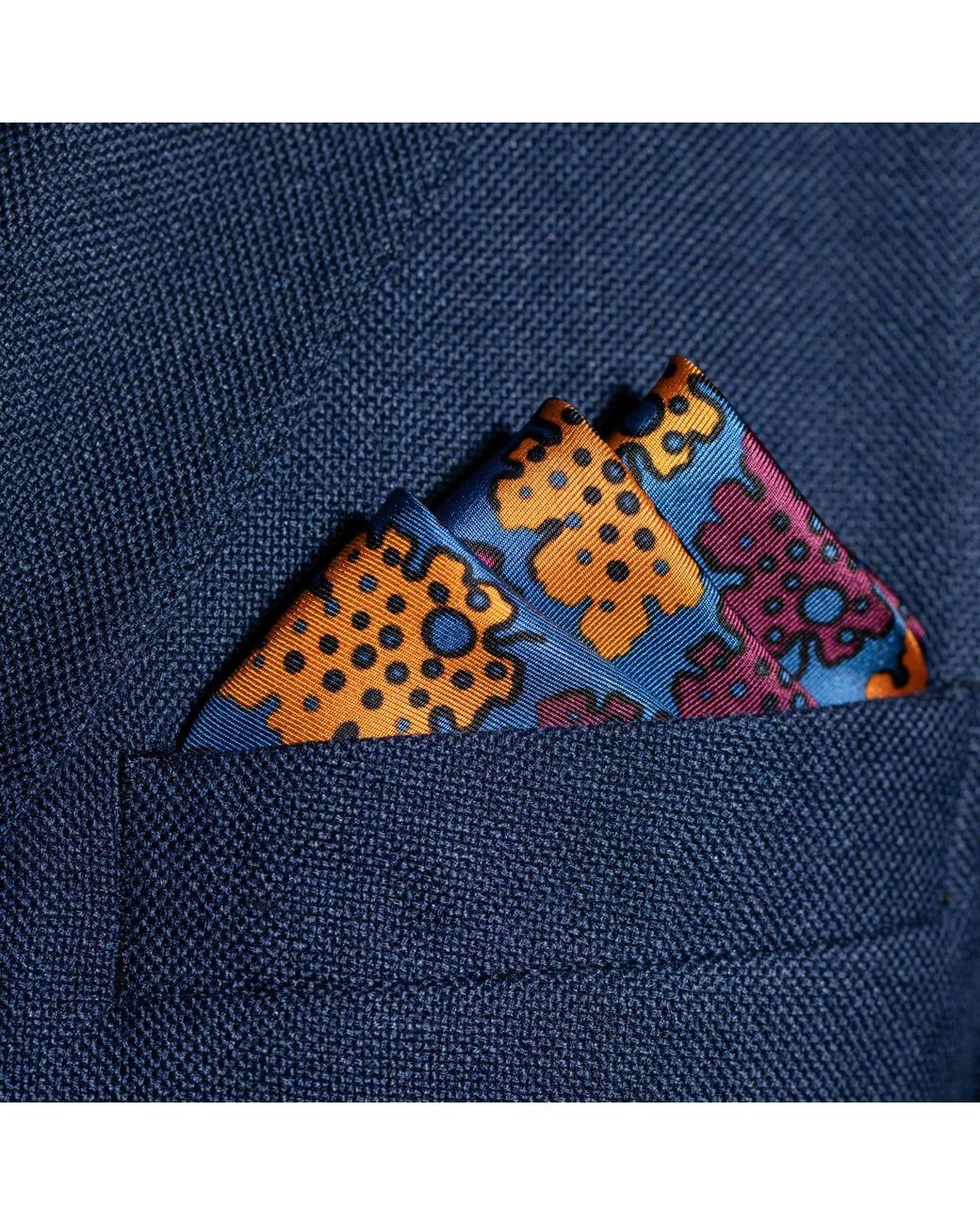 Otway & Orford Blue 'Motif' Geometric Silk Pocket Square for men