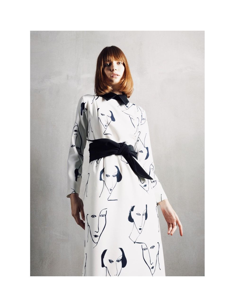 Julia Allert Natural White Designer Fitted Dress With Faces Print