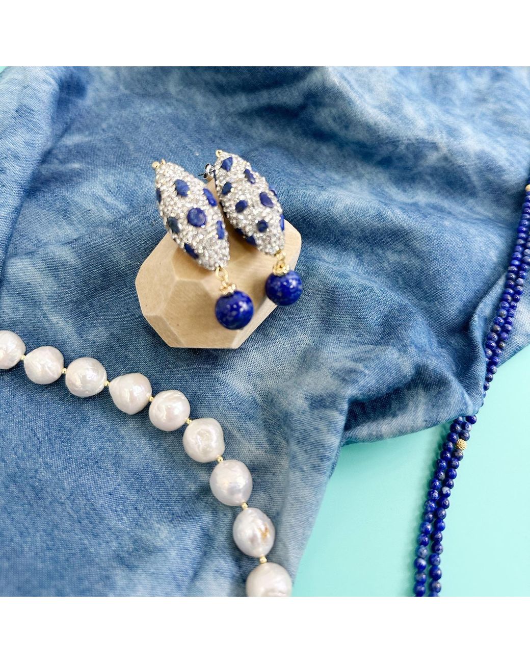 Farra Blue Lapis With Rhinestone Earring
