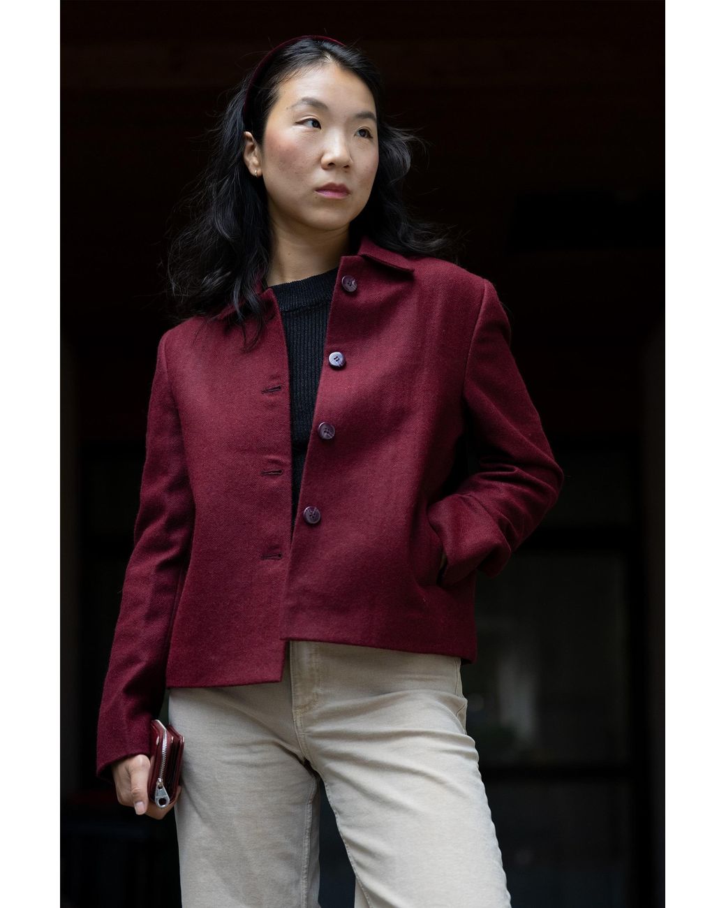 Stovaria Purple Smoked Burgundy Himalayan Yak Wool Cropped Statement Jacket