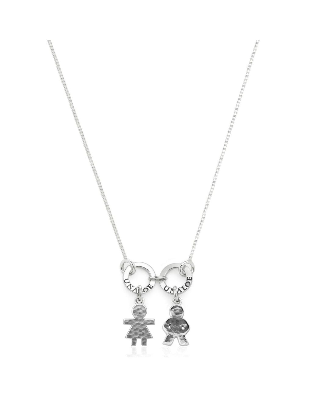 Unaloe White Sterling Necklace With Boy And Girl Pendants