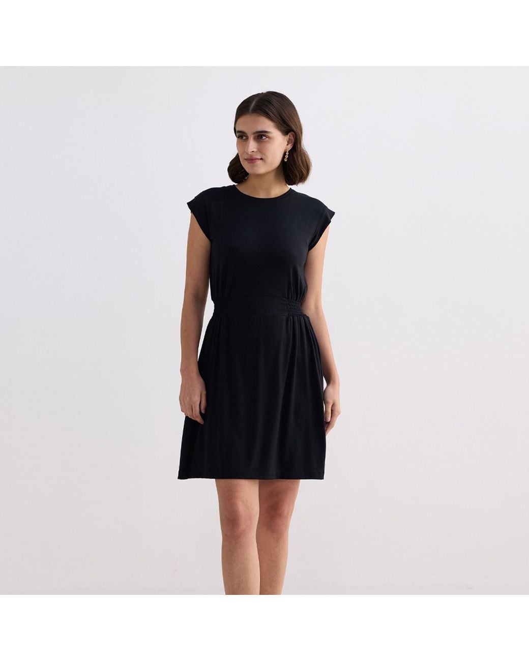 REISTOR Black Short Dress With Smocking Side Detail
