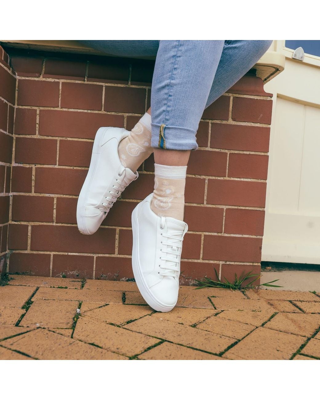 Peper Harow - Made in England White Neutrals Paisley Luxury Crew & Trainer Socks Bundle