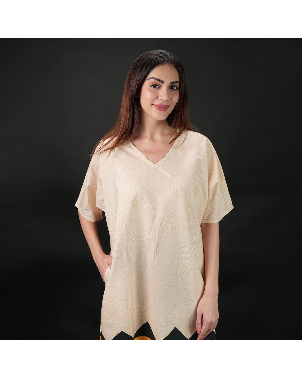 DHARA SHETH DUBAI Yellow Beyond The Horizon Long Cotton Kaftan Dress With Pockets