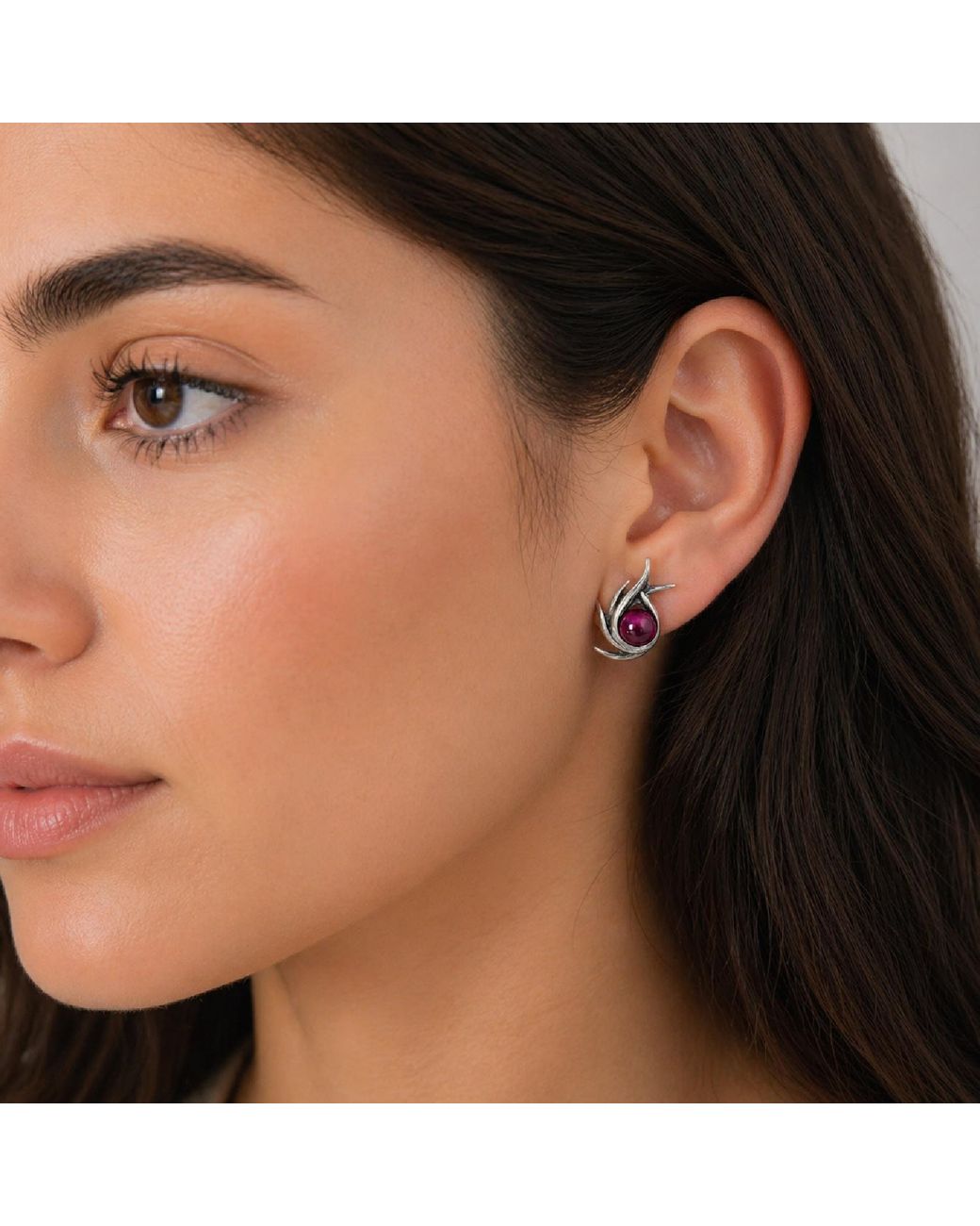 Unaloe Multicolor Sterling Poseidon Stud Earrings With Ruby – Contemporary Designer Jewelry For