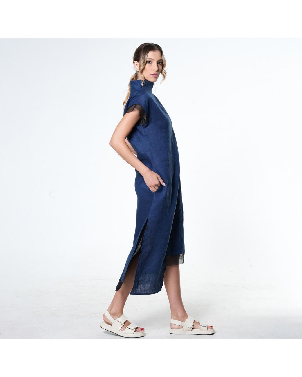 Metamorph Blue Asymmetric Linen Dress