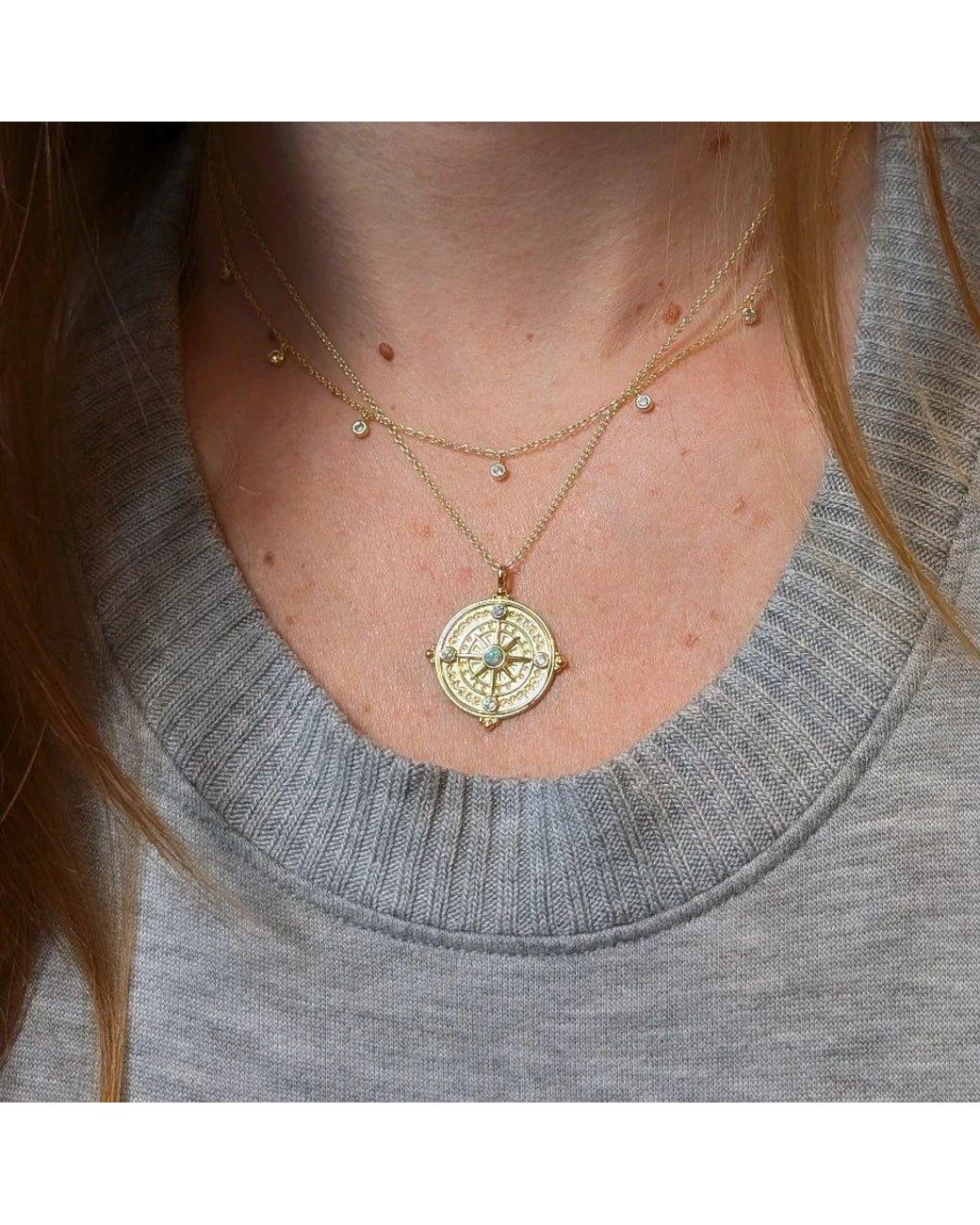KAMARIA Metallic Compass & Opal Medallion Necklace