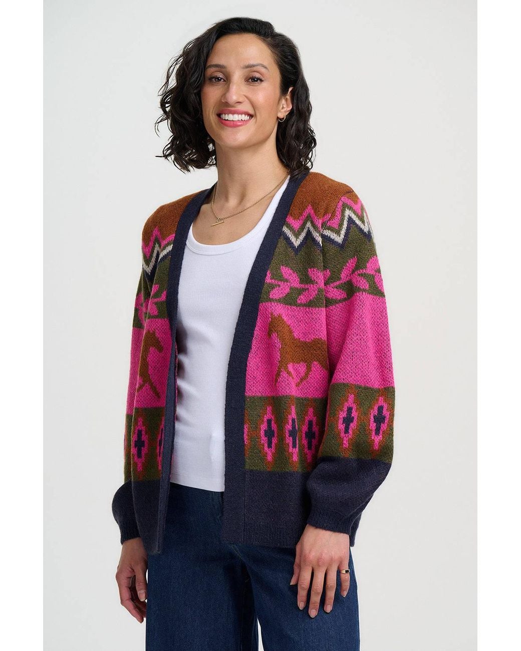 Sugarhill Red Yvette Cardigan Horses