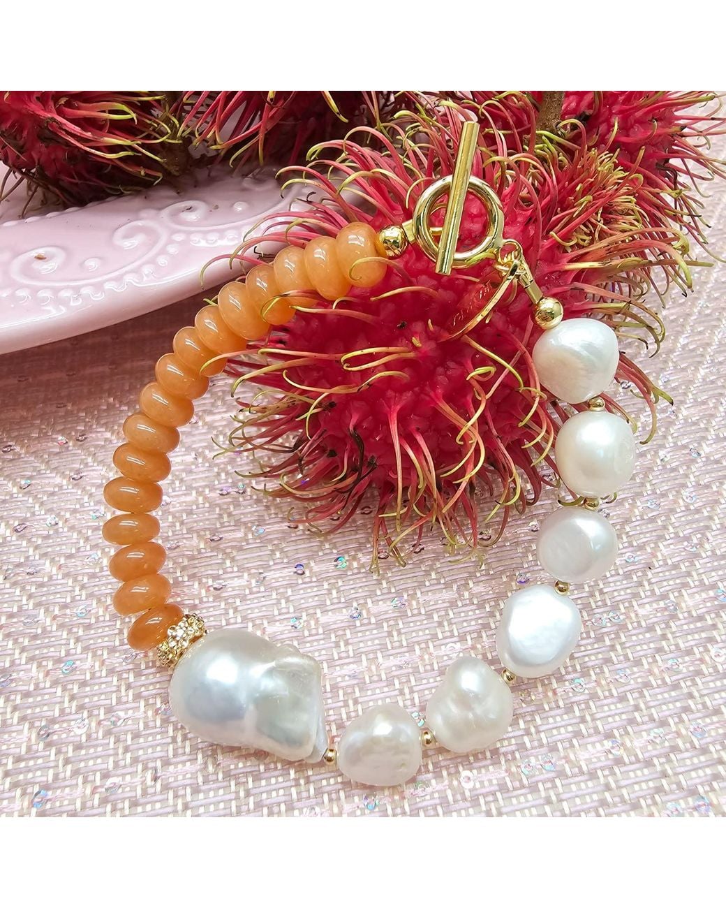 Farra Metallic Aventurine With Freshwater Baroque Pearl Bracelet