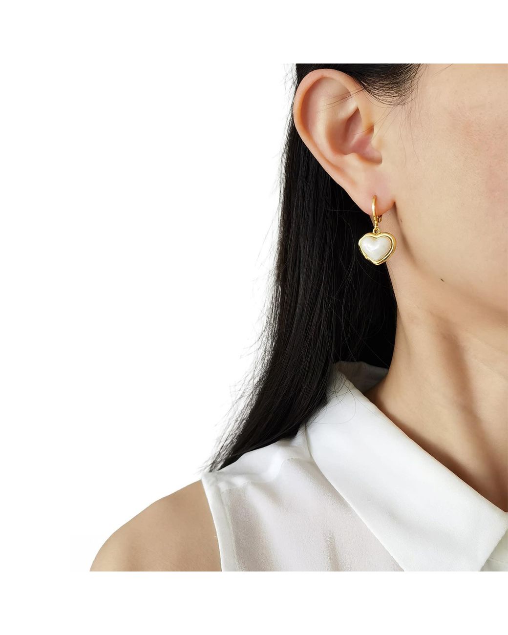 POPORCELAIN Metallic Porcelain Pearly Heart Drop Earrings