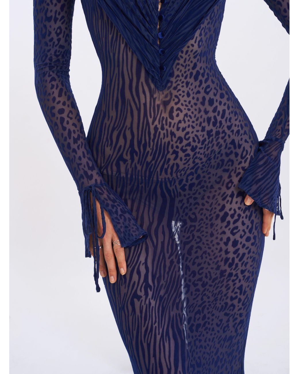 Miss Circle New York Blue Ilyse V-Neck Plunge Animal Print Mermaid Hem Maxi Dress